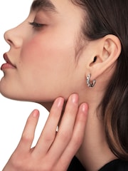 Karen Millen Silver Tone Crystal Hoop Earrings - Image 4 of 5