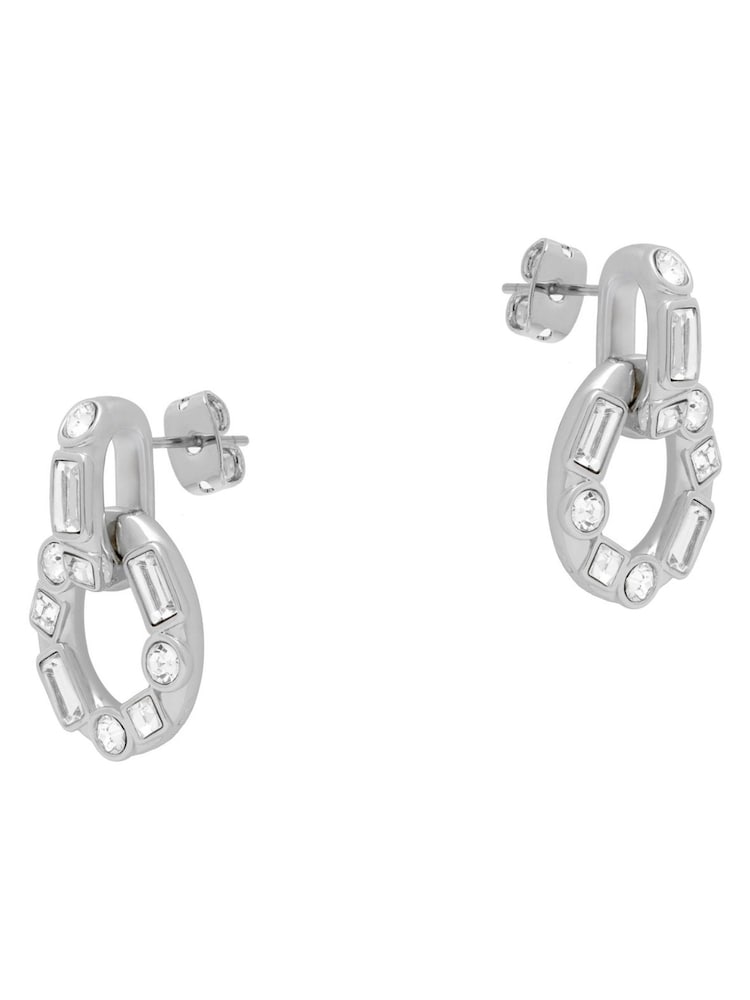 Karen Millen Silver Tone Crystal Chain Link Drop Earrings - Image 1 of 5 Karen Millen Silver Tone Crystal Chain Link Drop Earrings - Image 1 of 5