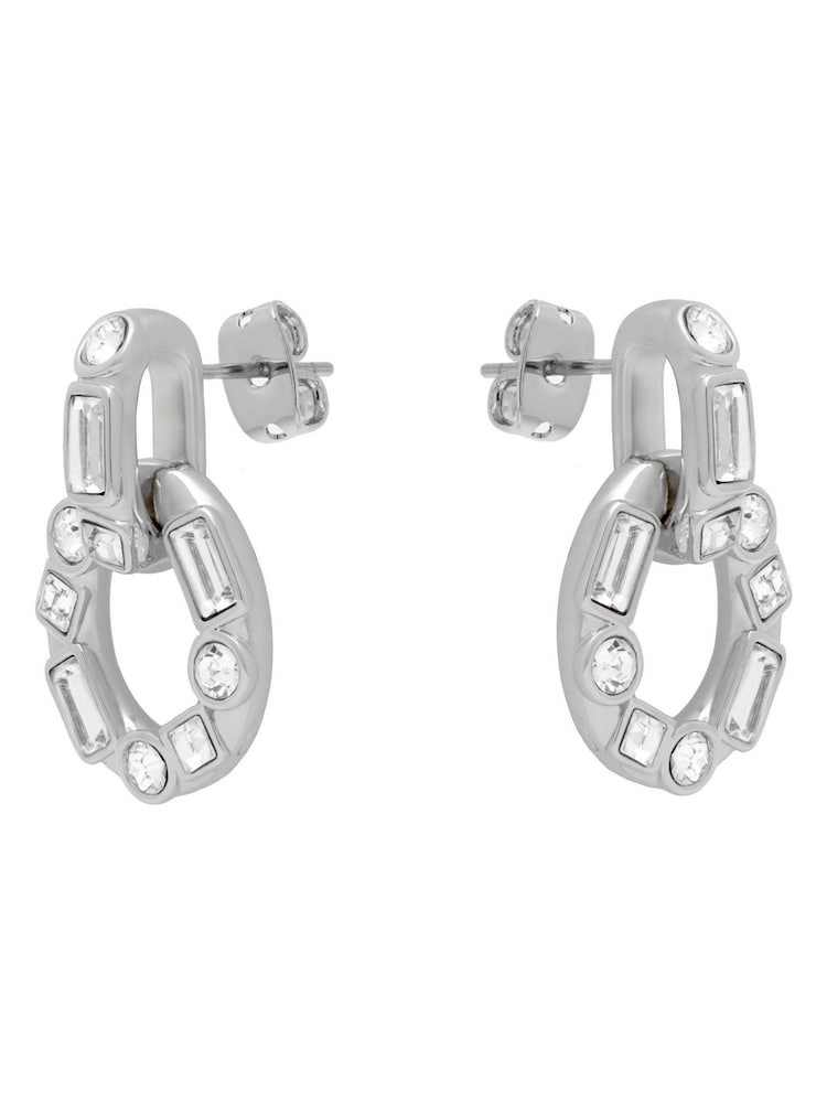 Karen Millen Silver Tone Crystal Chain Link Drop Earrings - Image 2 of 5 Karen Millen Silver Tone Crystal Chain Link Drop Earrings - Image 2 of 5