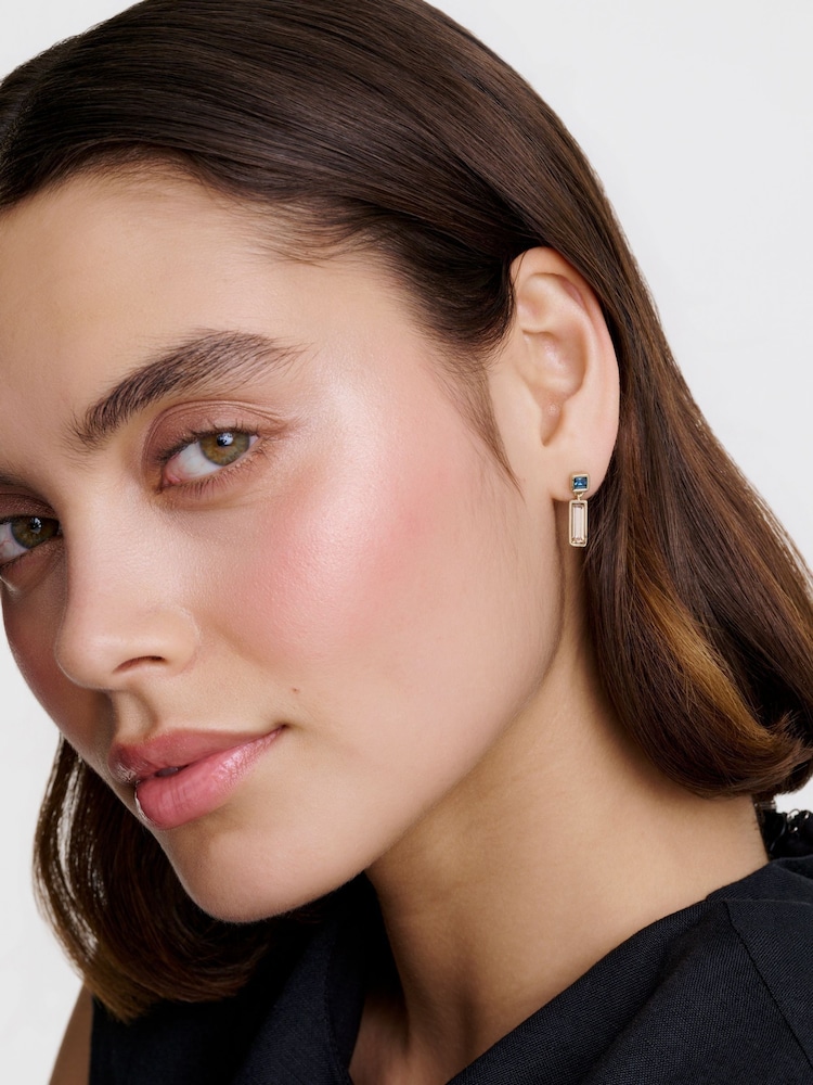 Karen Millen Gold Tone Crystal Baguette Drop Earrings - Image 1 of 6 Karen Millen Gold Tone Crystal Baguette Drop Earrings - Image 1 of 6
