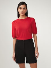 Red Crew Neck Short Sleeve Knitted Top - Image 2 of 6