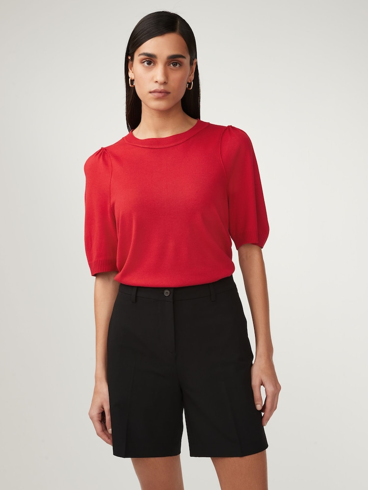 Red Crew Neck Short Sleeve Knitted Top - Image 2 of 6