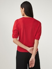 Red Crew Neck Short Sleeve Knitted Top - Image 3 of 6