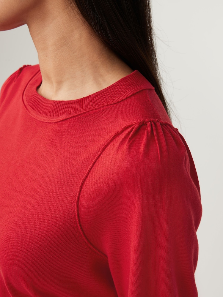 Red Crew Neck Short Sleeve Knitted Top - Image 4 of 6