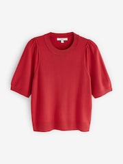 Red Crew Neck Short Sleeve Knitted Top - Image 5 of 6