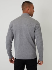Threadbare Grey Textured Cable Knit Quarter Zip Jumper - Image 2 of 4
