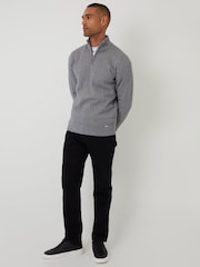 Threadbare Grey Textured Cable Knit Quarter Zip Jumper - Image 3 of 4