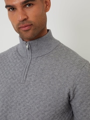 Threadbare Grey Textured Cable Knit Quarter Zip Jumper - Image 4 of 4