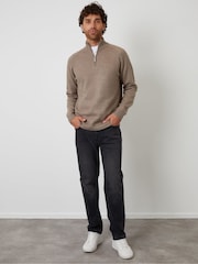 Castanho - Suéter de malha com zíper e 1/4 de comprimento Raglan Rib Threadbare - Imagem 4 de 5