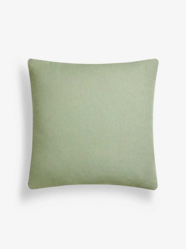 Sage Green Windowpane Check 100% Cotton Rectangular Cushion - Image 3 of 5