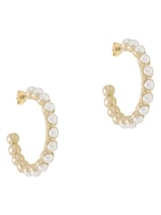 Karen Millen Gold Tone Logo Pearl Hoop Earrings - Image 1 of 6