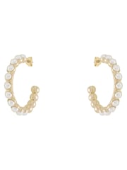Karen Millen Gold Tone Logo Pearl Hoop Earrings - Image 3 of 6