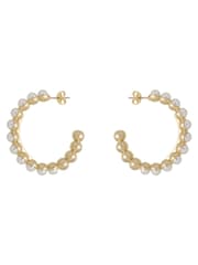 Karen Millen Gold Tone Logo Pearl Hoop Earrings - Image 4 of 6