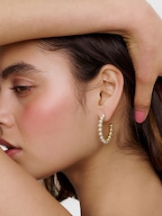 Karen Millen Gold Tone Logo Pearl Hoop Earrings - Image 5 of 6
