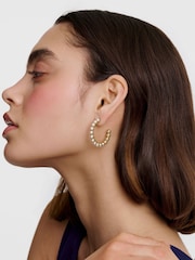 Karen Millen Gold Tone Logo Pearl Hoop Earrings - Image 6 of 6
