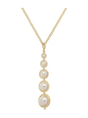 Karen Millen Gold Tone Logo Pearl Pendant Necklace - Image 1 of 6