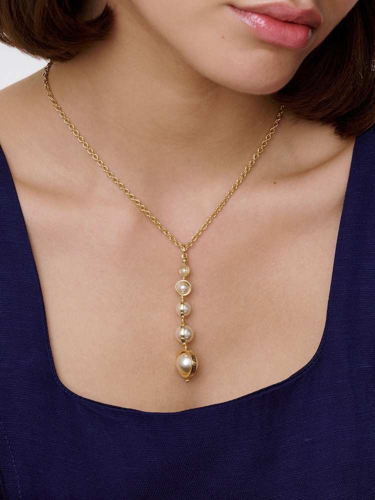 Karen Millen Gold Tone Logo Pearl Pendant Necklace - Image 6 of 6 Karen Millen Gold Tone Logo Pearl Pendant Necklace - Image 6 of 6