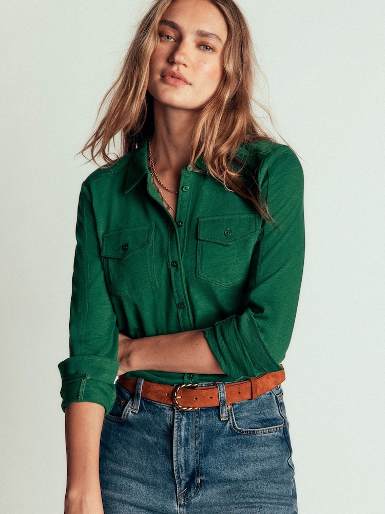 Boden Green Seam Detail Jersey Shirt - Image 2 of 4 Boden Green Seam Detail Jersey Shirt - Image 2 of 4