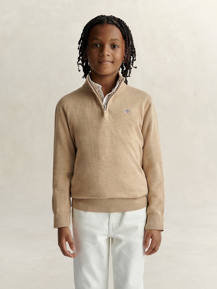 GANT Natural Shield Cotton Half Zip Sweater - Image 1 of 4 GANT Natural Shield Cotton Half Zip Sweater - Image 1 of 4