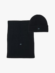 Michael Kors Navy Engineered Rib Cuff Hat And Scarf Set - Image 1 of 5