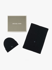 Michael Kors Navy Engineered Rib Cuff Hat And Scarf Set - Image 3 of 5