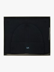 Michael Kors Navy Engineered Rib Cuff Hat And Scarf Set - Image 4 of 5