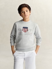 GANT Grey Archive Shield Crew Neck Sweatshirt - Image 1 of 6