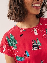 Red Short Sleeve Graphic Christmas T-Shirt - Image 4 of 6