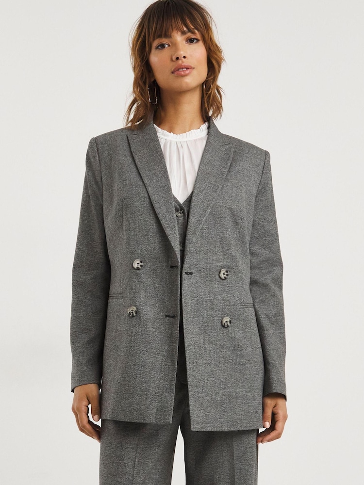 JD Williams Grey Charcoal Marl Double Breasted Blazer - Image 1 of 5