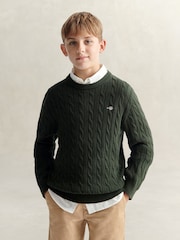 GANT Green Shield Cotton Cable Neck Sweater - Image 1 of 6