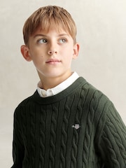 GANT Green Shield Cotton Cable Neck Sweater - Image 2 of 6