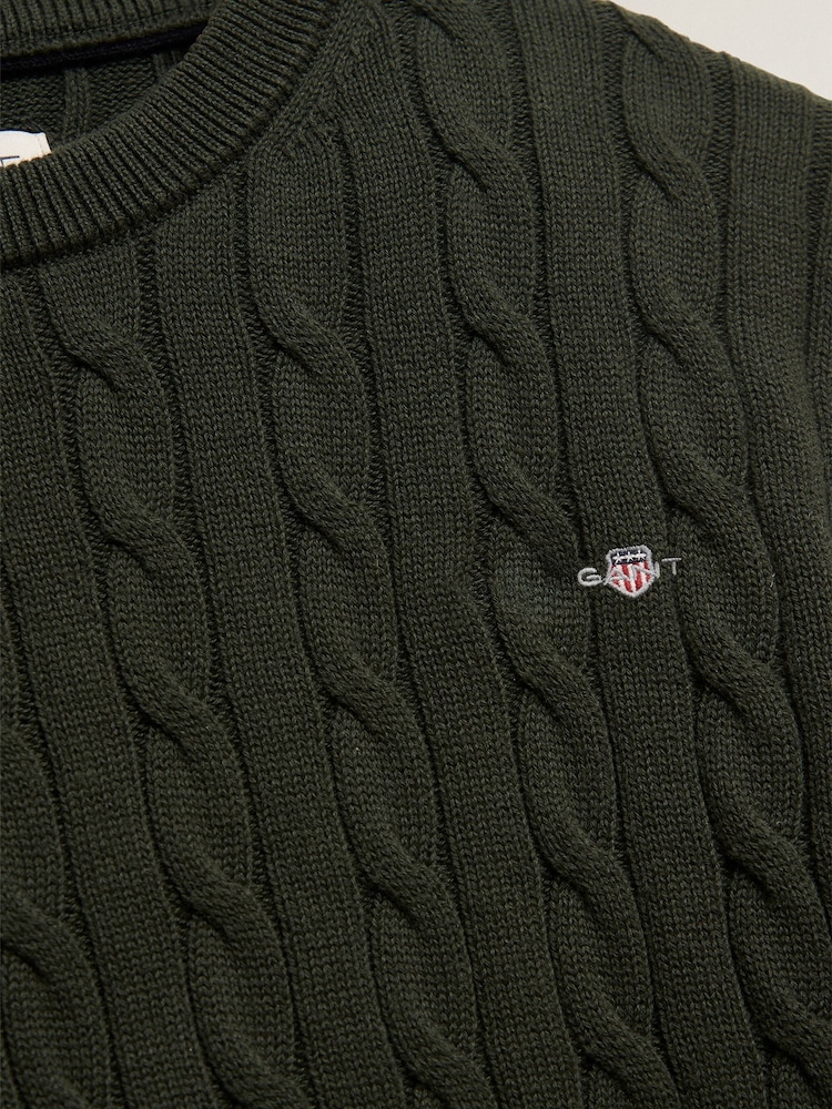 GANT Green Shield Cotton Cable Neck Sweater - Image 6 of 6 GANT Green Shield Cotton Cable Neck Sweater - Image 6 of 6