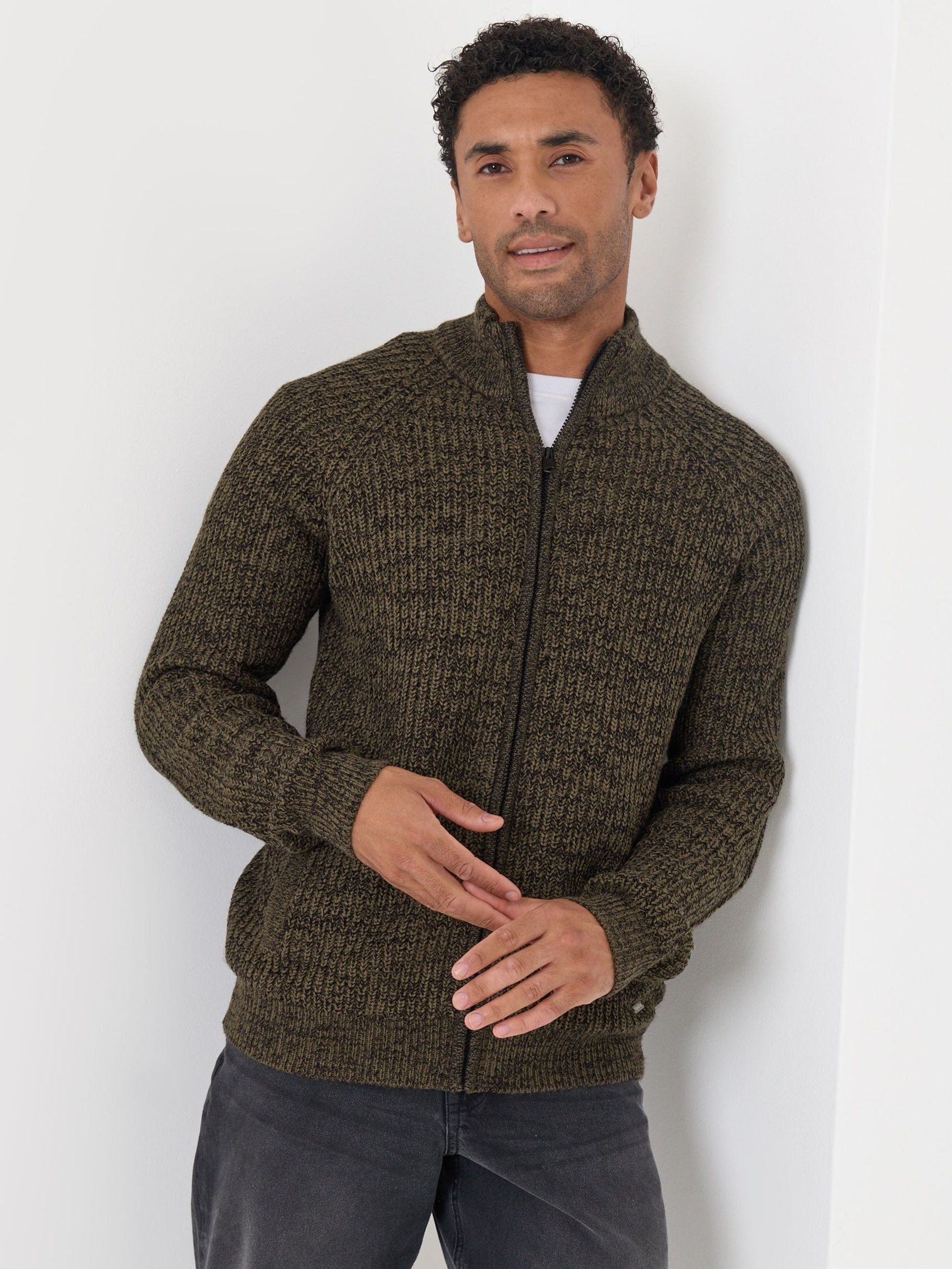 Threadbare Men's Khaki Full-Zip Cardigan In | Size: Small - Image 3
