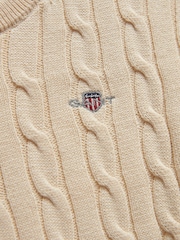 GANT Cream Shield Cotton Cable Neck Sweater - Image 2 of 2