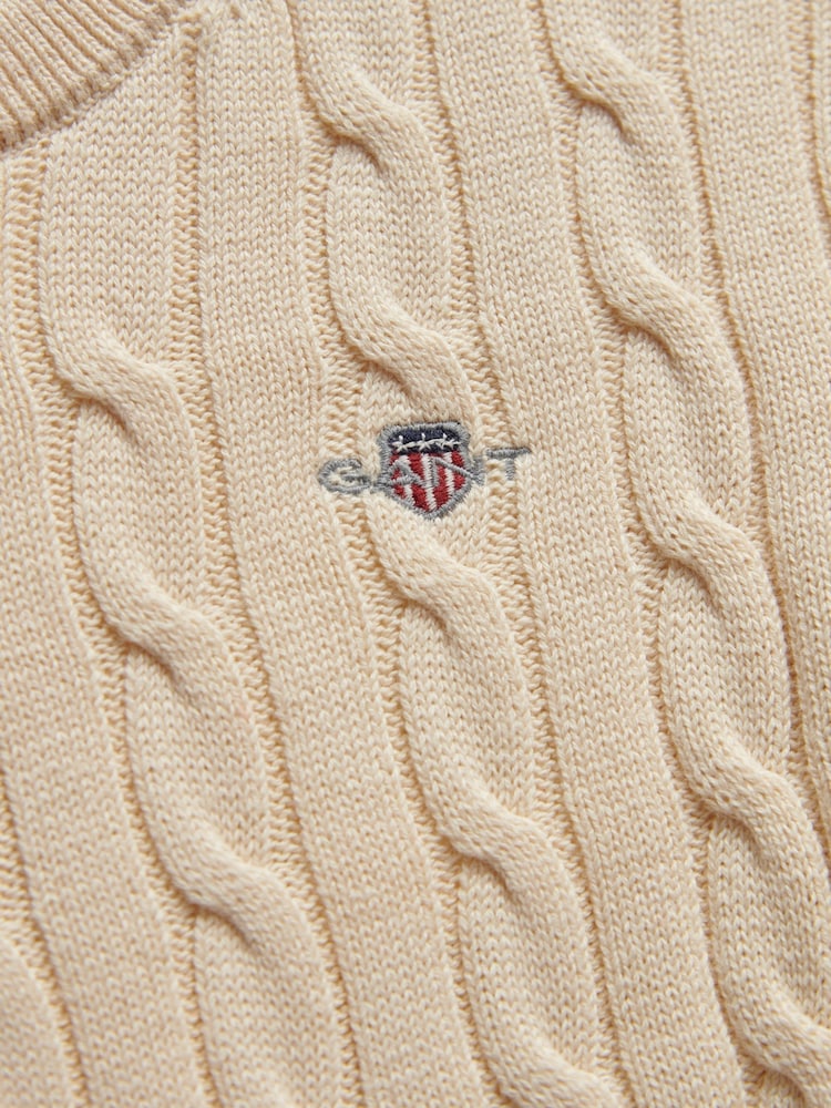 GANT Cream Shield Cotton Cable Neck Sweater - Image 2 of 2 GANT Cream Shield Cotton Cable Neck Sweater - Image 2 of 2