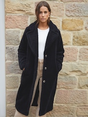 Threadbare Black Longline Borg Teddy Coat - Image 1 of 4