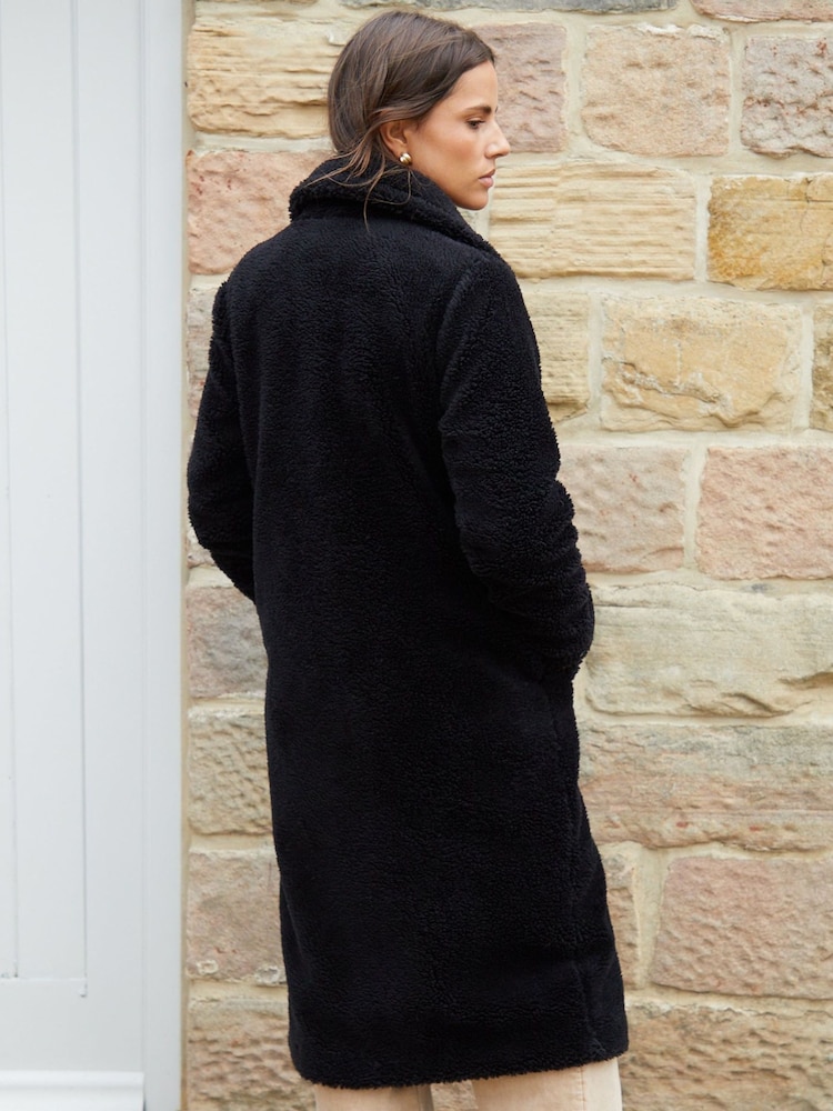 Threadbare Black Longline Borg Teddy Coat - Image 2 of 4 Threadbare Black Longline Borg Teddy Coat - Image 2 of 4