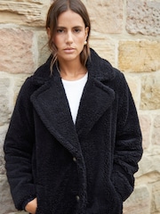 Threadbare Black Longline Borg Teddy Coat - Image 3 of 4