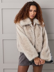 Threadbare Cream Faux Fur Zip Through Coat - Image 1 of 4