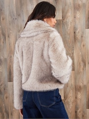Threadbare Cream Faux Fur Zip Through Coat - Image 2 of 4