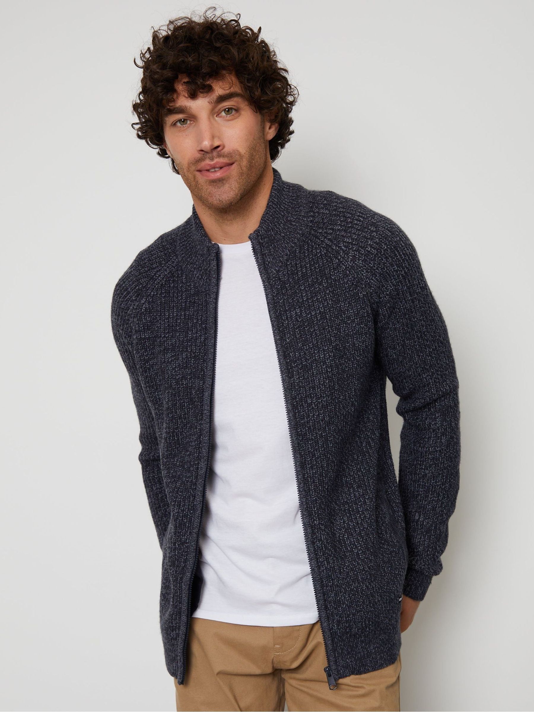 Threadbare Men's Blue Full-Zip Cardigan