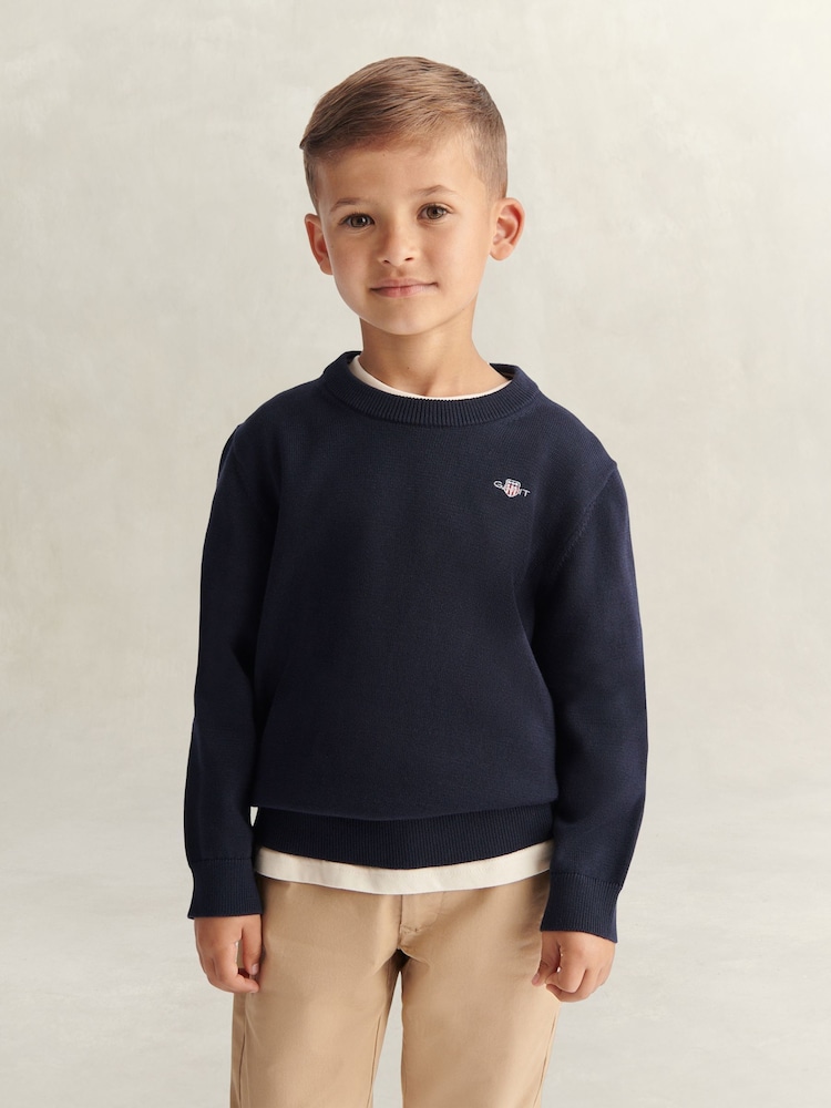 GANT Blue Shield Cotton Crew Neck Sweater - Image 1 of 6 GANT Blue Shield Cotton Crew Neck Sweater - Image 1 of 6