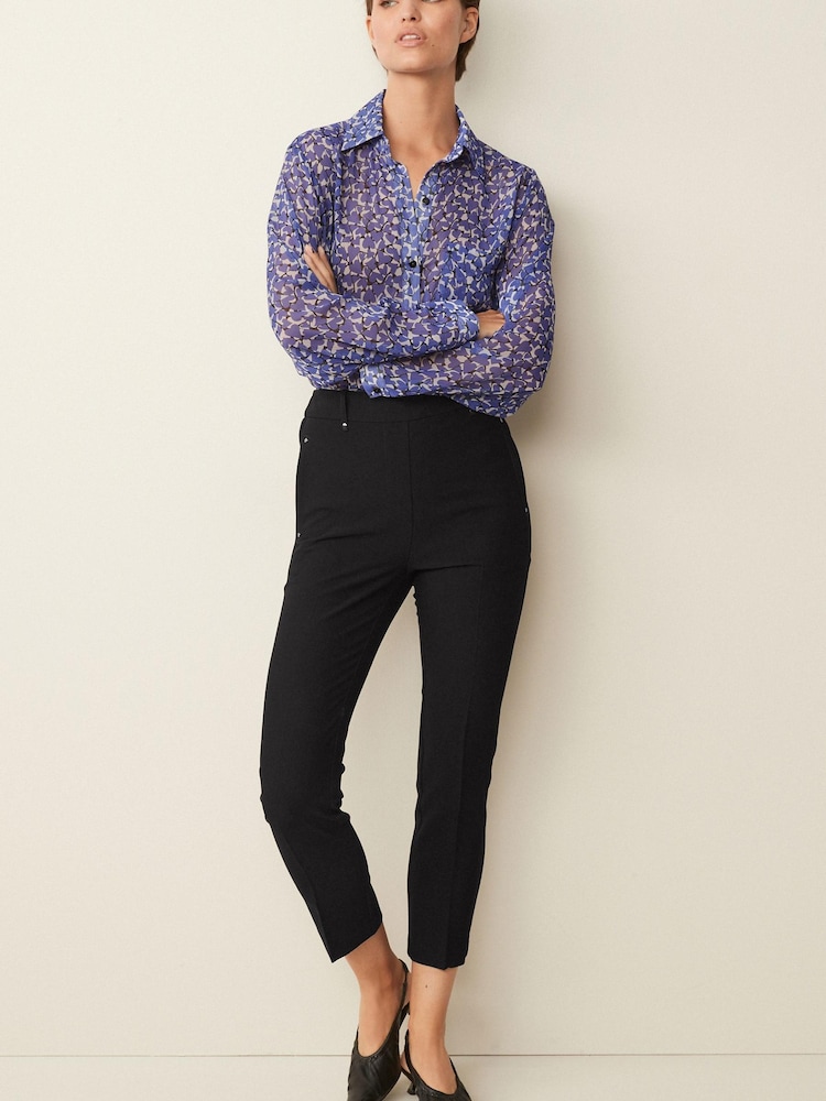 Black Tailored Elastic Back Straight Leg Pull On Trousers - Image 1 of 4