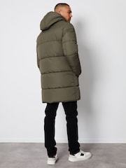 Threadbare Green Showerproof Hooded Longline Puffer Jacket - Image 2 of 5