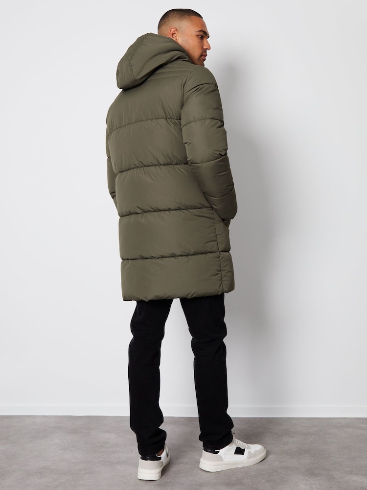 Threadbare Green Showerproof Hooded Longline Puffer Jacket - Image 2 of 5 Threadbare Green Showerproof Hooded Longline Puffer Jacket - Image 2 of 5