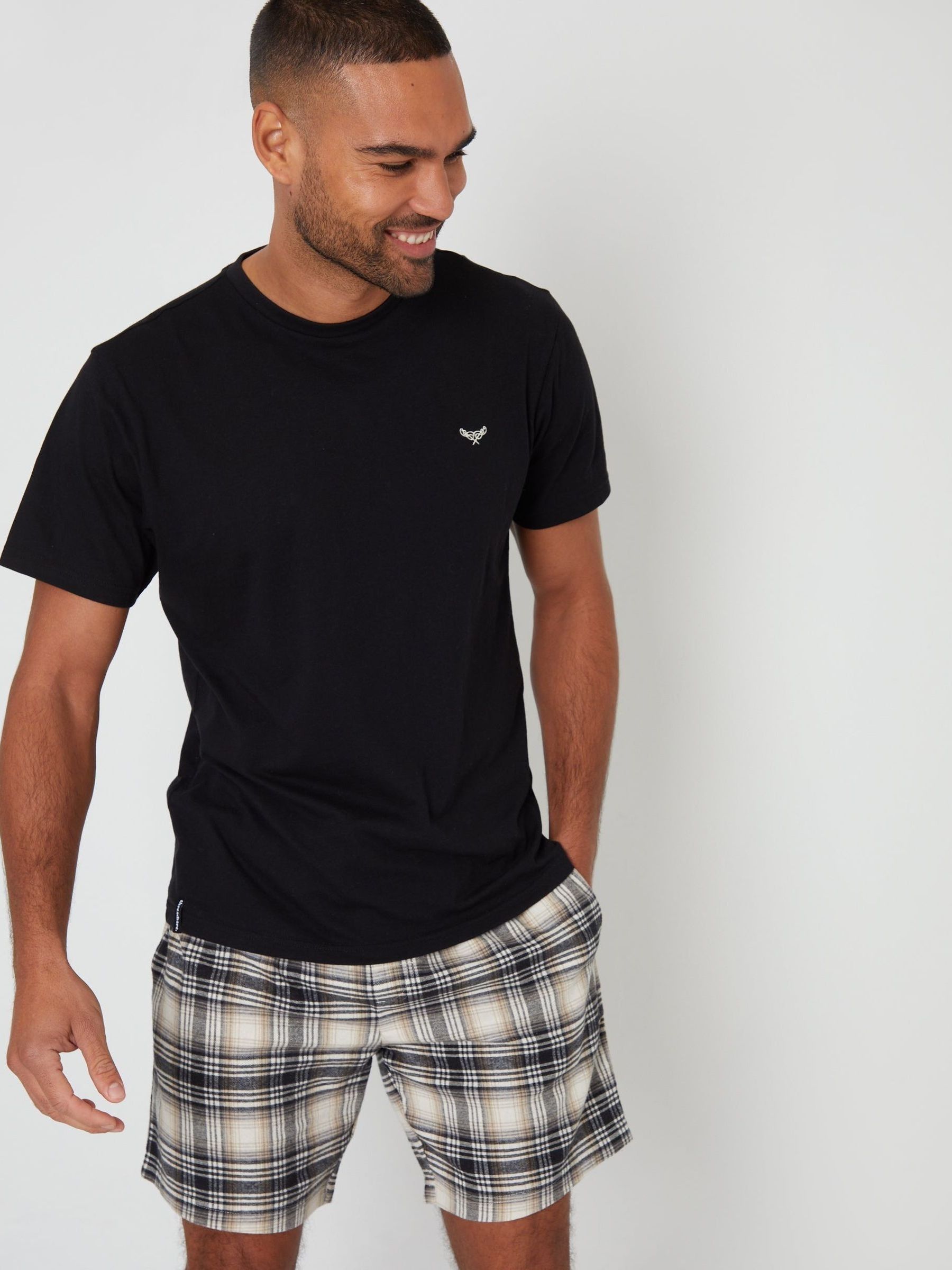 Threadbare Black Shortie Pyjama Set In Check - Image 3