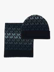 Michael Kors Blue Stripe Cuff Hat And Scarf Set - Image 1 of 5