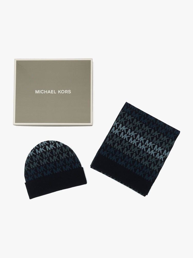 Michael Kors Blue Stripe Cuff Hat And Scarf Set - Image 5 of 5 Michael Kors Blue Stripe Cuff Hat And Scarf Set - Image 5 of 5