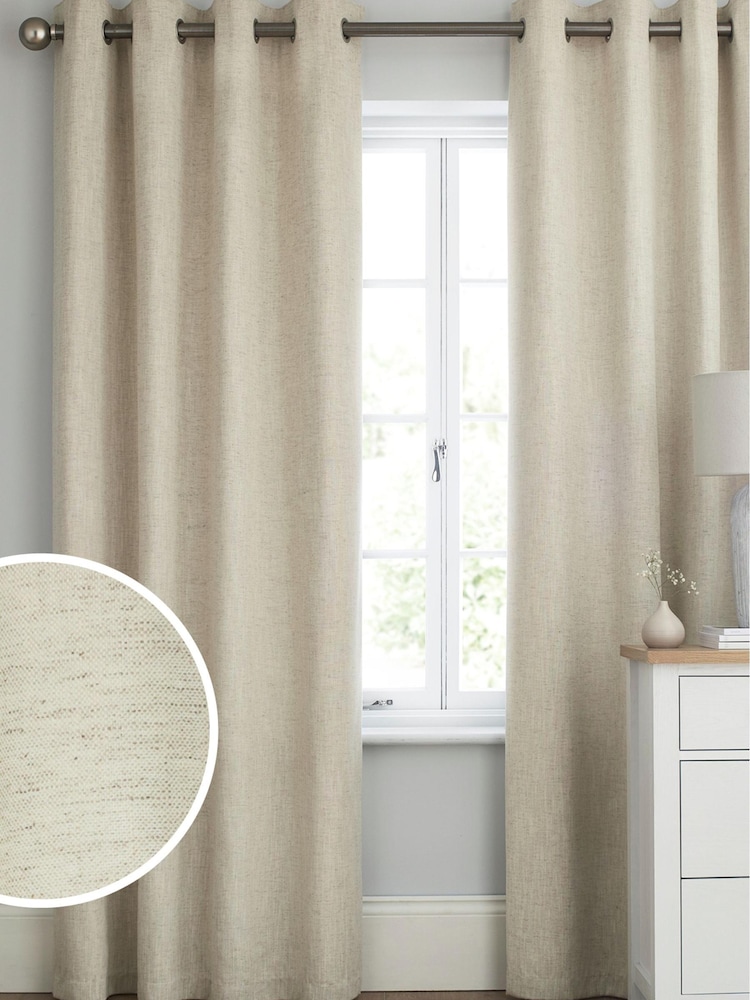 Natural Next Linen Look Eyelet Lined Curtains - Image 1 of 4