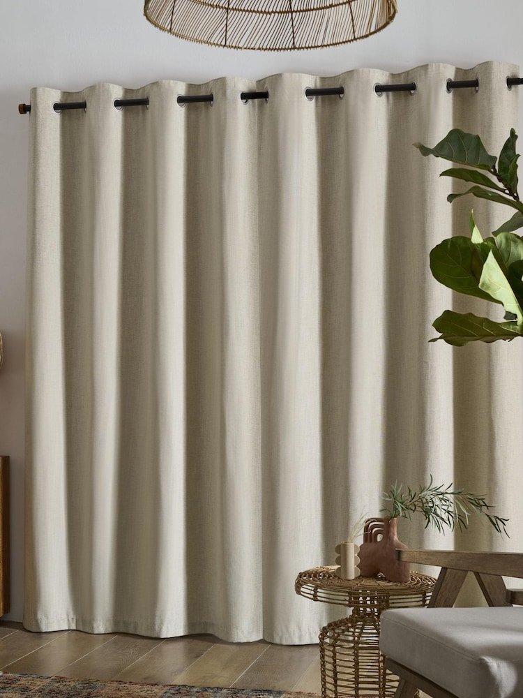 Natural Next Linen Look Eyelet Lined Curtains - Image 2 of 4